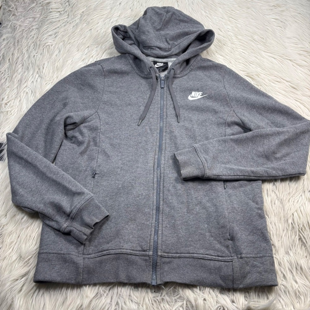 Nike Women's M Gray Club Fleece Zip Front Hoodie Zip Pockets Lounge Athleisure